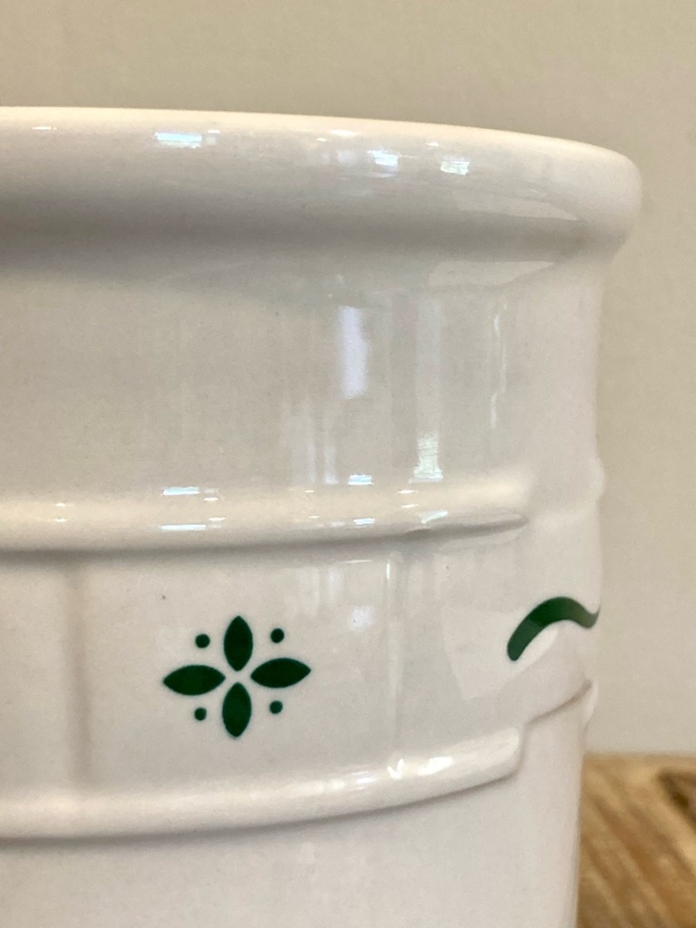 Longaberger Pottery Woven Traditions Ceramic Crock Utensil Holder 1 Quart Green - Picture 11 of 16